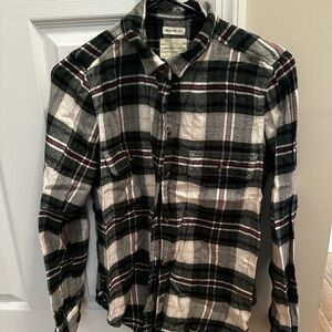 American Eagle Classic Green and White Plaid Shirt